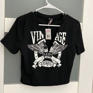 Womens JNK 94% cotton T Shirt M Black Graphic Short Sleeve V Neck Casual